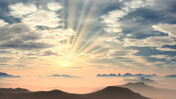 sugárzó napkelte a hegyek felett - Felvétel, videó