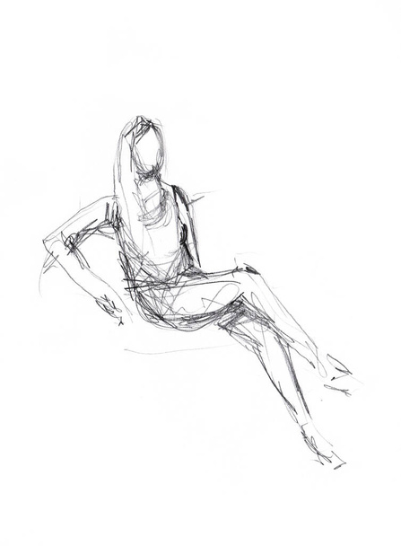Kézzel rajzolt vázlat ülő lány - Fotó, kép