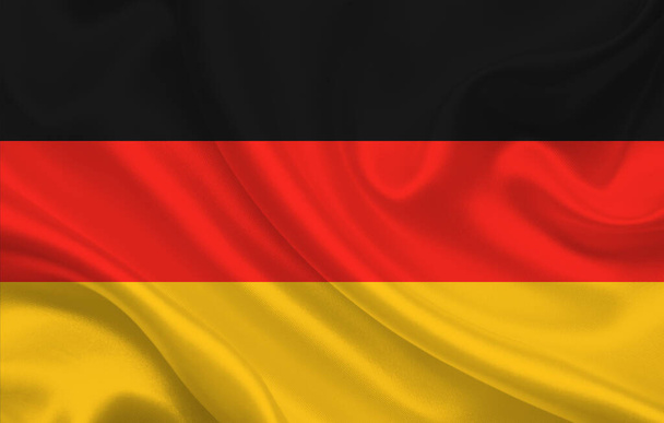 Bandeira da Alemanha país sobre ondulado tecido de seda panorama de fundo - ilustração
 - Foto, Imagem