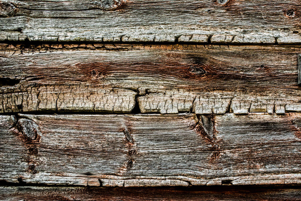 Old, weathered and worn wood texture plank with cracks and bursts - Photo, Image