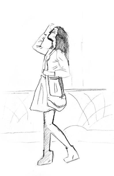 Hand drawn sketch of  young girl - Photo, Image
