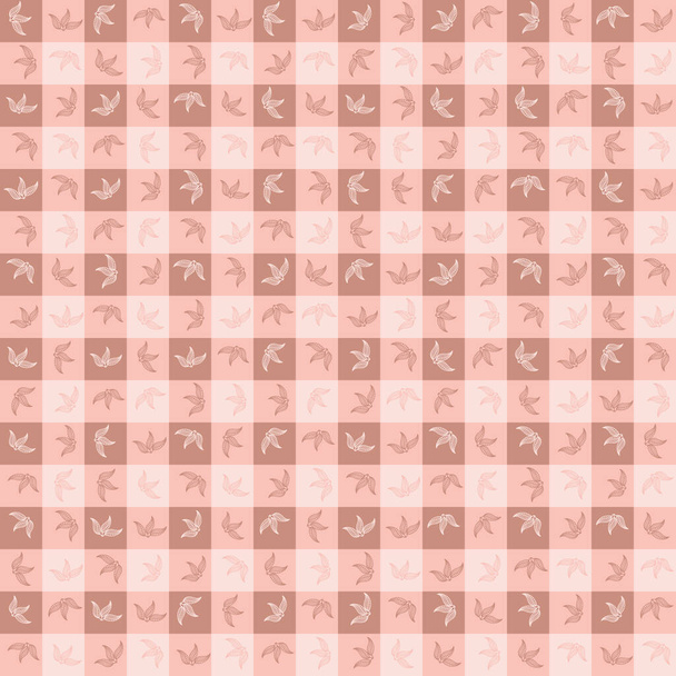 gingham with leaves seamless vector pattern - Vector, Image