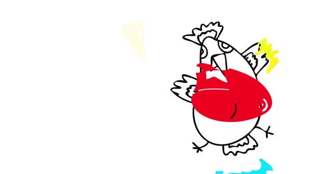 Animation à vitesse douce de l'oiseau femelle rouge avec des plumes sur ses ailes et sa crête semblable à une danseuse de flamenco avec des détails et des couleurs vives faisant une pose drôle avec son gros ventre - Séquence, vidéo