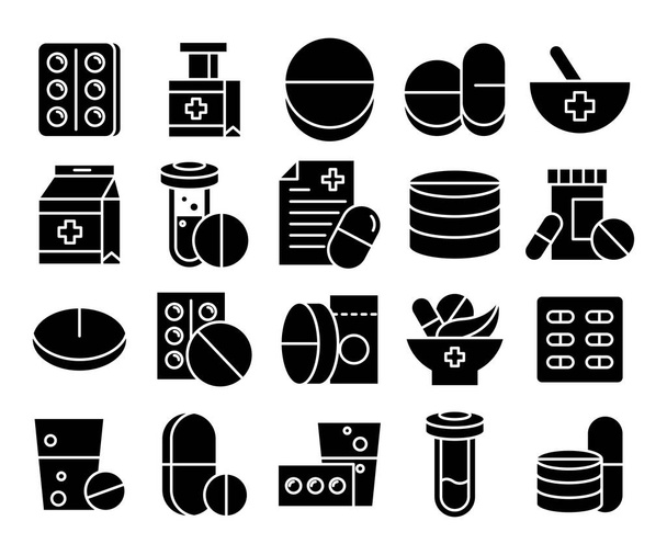 diseño de glifo conjunto de iconos de farmacia y medicina
 - Vector, Imagen