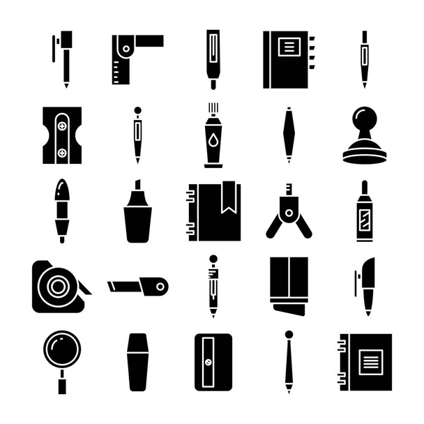 papelería e iconos de suministro de oficina conjunto diseño de glifo
 - Vector, imagen