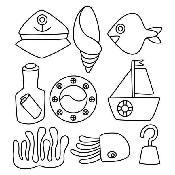 peixe, marinha e oceano vida conceito linha design tema
 - Vetor, Imagem