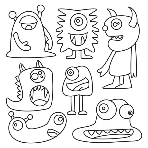 divertido y doodle monstruo carácter línea diseño tema
 - Vector, Imagen
