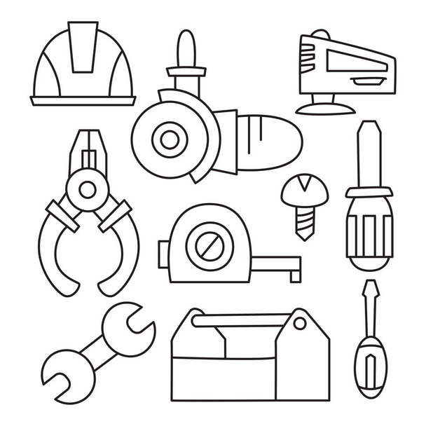 εικονίδια εργαλείων μηχανικής και κατασκευής ζωγραφισμένα στο χέρι σχέδιο γραμμής doodle - Διάνυσμα, εικόνα