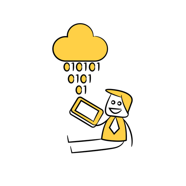 podnikatel stáhnout binární data z motivu žluté tyčinky cloud - Vektor, obrázek