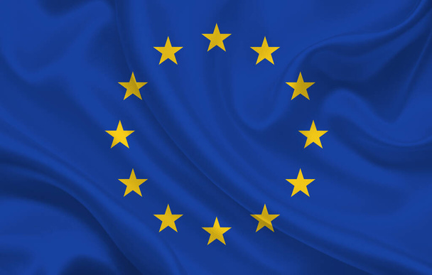 EU ország zászló hullámos selyem szövet háttér panoráma - illusztráció - Fotó, kép