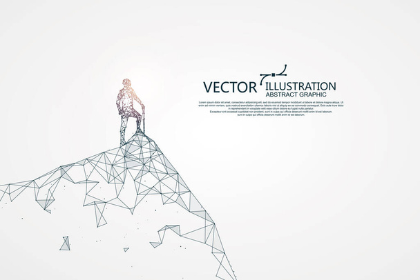 People looking into the distance from a high point, connected by dotted lines, vector illustrations. - Vector, Image