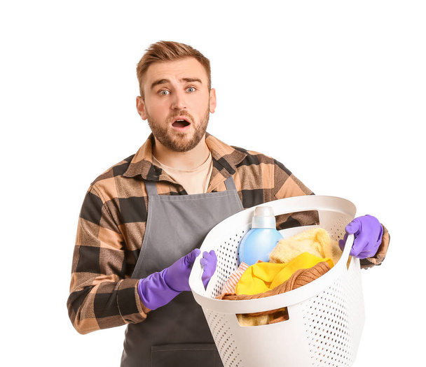 Problémás ember mosás fehér háttér - Fotó, kép
