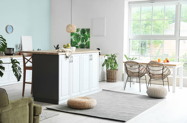 Interior of modern kitchen with stylish table - Zdjęcie, obraz