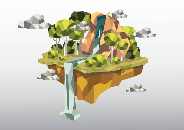 Floating island with waterfall - Вектор,изображение