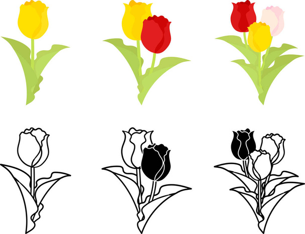 Słodkie ikony tulipanów - Wektor, obraz