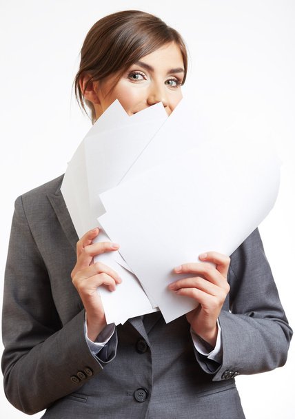 Business woman with blank papers - Fotoğraf, Görsel