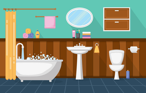 Design liso clássico da mobília do acento de madeira da sala limpa interior do banheiro
 - Vetor, Imagem