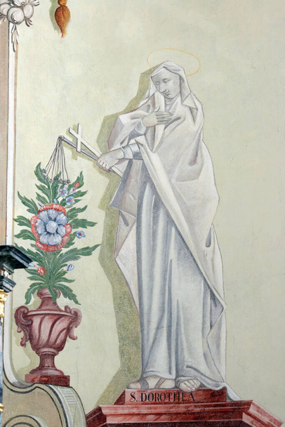 Heilige Dorothea von Cäsarea, Fresko in der Pfarrkirche St. Maria Magdalena in Sela kod Siska Kroatien - Foto, Bild