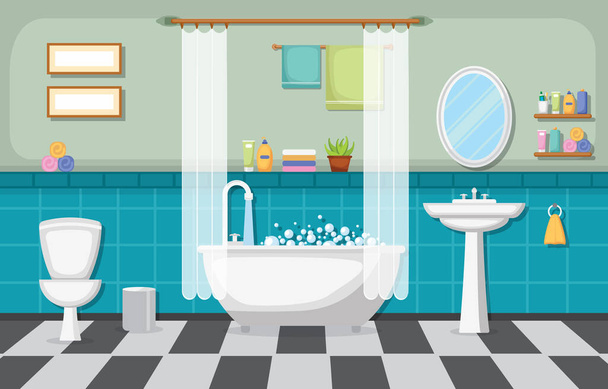 Classic Μπάνιο Εσωτερικό Καθαριότητα Δωμάτιο Ξύλινα Επίπεδη Επίπεδη σχεδίαση - Διάνυσμα, εικόνα