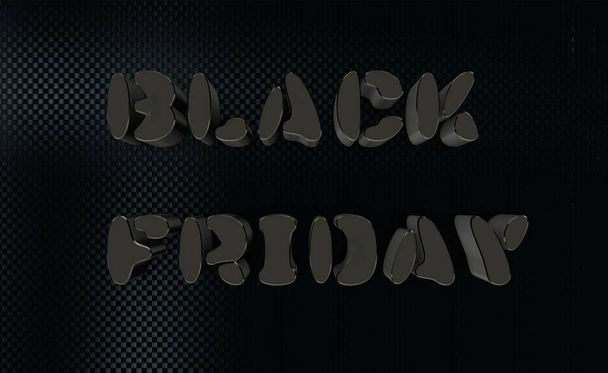 Srebrny napis BLACK FRIDAY na czarnym, teksturowanym tle. 3d renderowanie - Zdjęcie, obraz