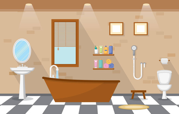 Японський Bathroom Residential Traditional Style Wood Accent Interior Illustration - Вектор, зображення