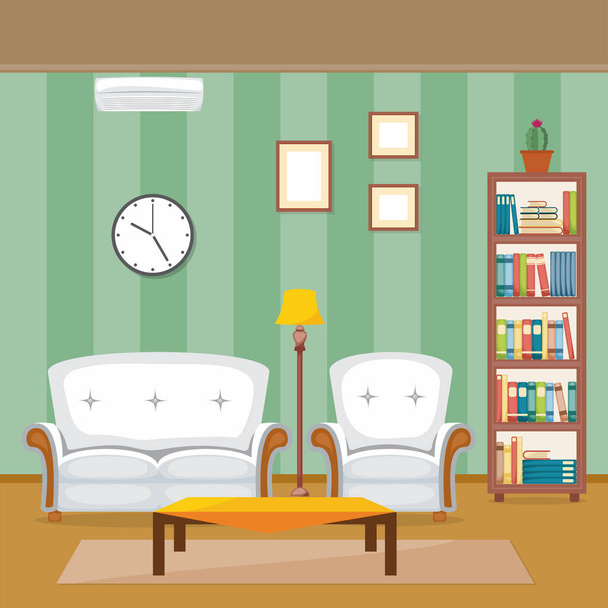 Sala de estar moderna Casa de família Mobiliário interior Vector Ilustração
 - Vetor, Imagem
