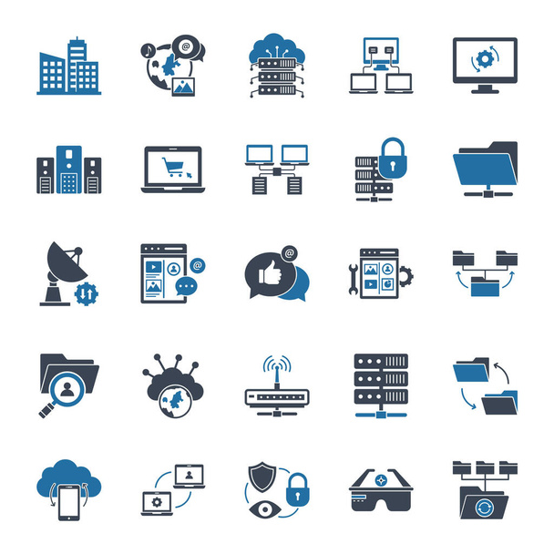 Conjunto de iconos de vectores de datos y redes: cada icono puede modificarse o editarse fácilmente - Vector, Imagen