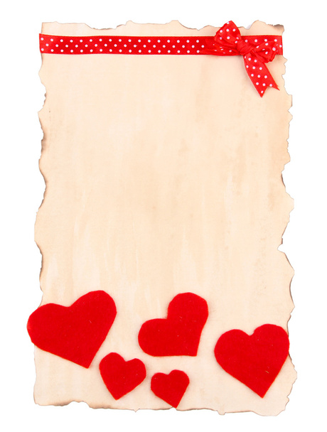 Beautiful sheet of paper with decorative hearts, isolated on white - Foto, Imagem