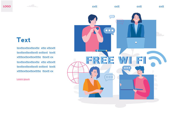 concetto wi fi gratuito, persone felici con scritte - Vettoriali, immagini