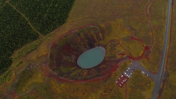 Aerial view around area of Kerio volcano crater in Iceland - Footage, Video