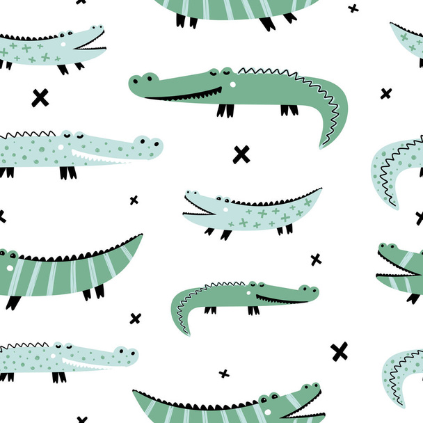 cute crocodiles seamless pattern, simple vector illustration - Vetor, Imagem