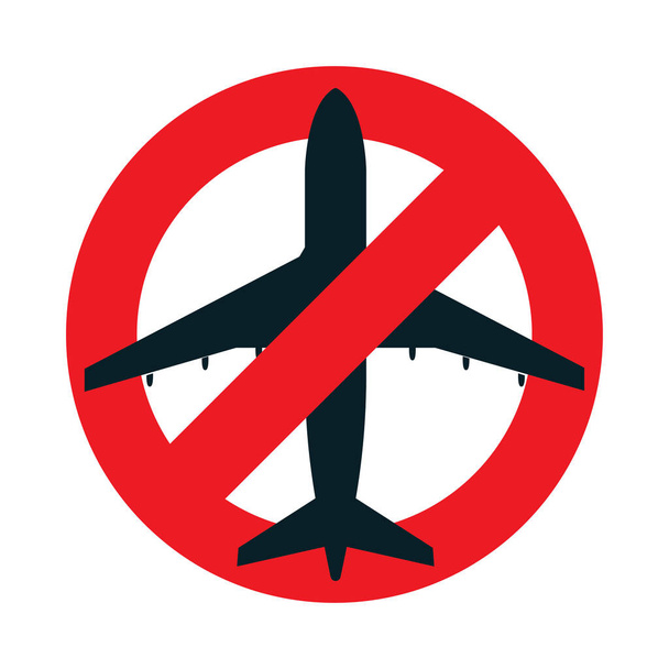 Flights ban symbol. Airplane in red prohibition vector sign. Stop flight sign. Part of set.  - ベクター画像
