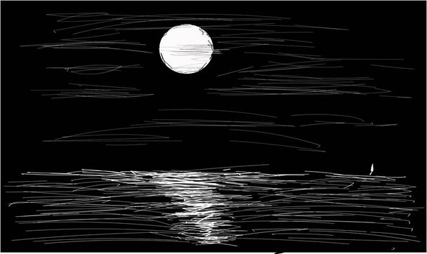 Το φεγγάρι αντανακλάται στη θάλασσα τη νύχτα. - Διάνυσμα, εικόνα