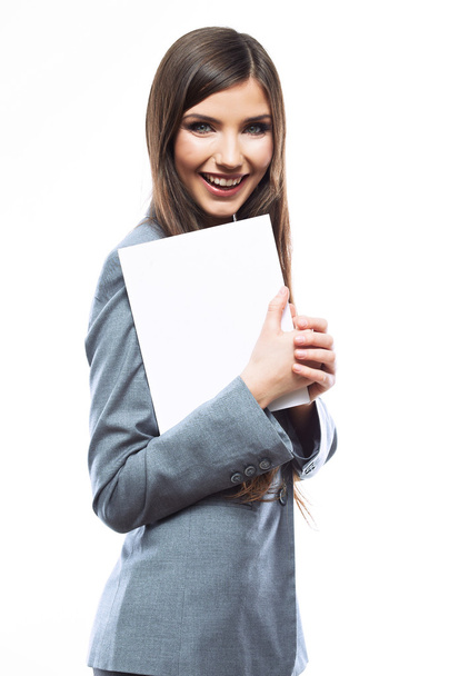 Smile Business woman with blank white board - Foto, imagen