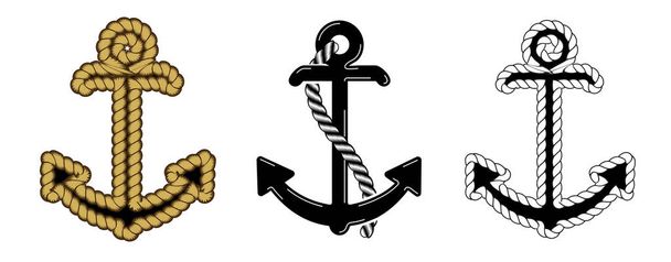 Üç Vektör Denizcilik Çapa Logosu. Simge. Denizcilik. Deniz Okyanusu Teknesi Çizim Sembolü - Vektör, Görsel