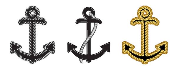 Logo d'ancrage nautique à trois vecteurs. Icône. Maritime. Symbole d'illustration de bateau de mer - Vecteur, image