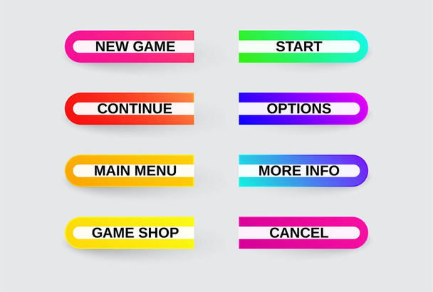 Set van Moderne Gradient App, Website pagina of Game Knoppen. Trendy gradiënt kleuren. Vlakke constructie. - Vector, afbeelding