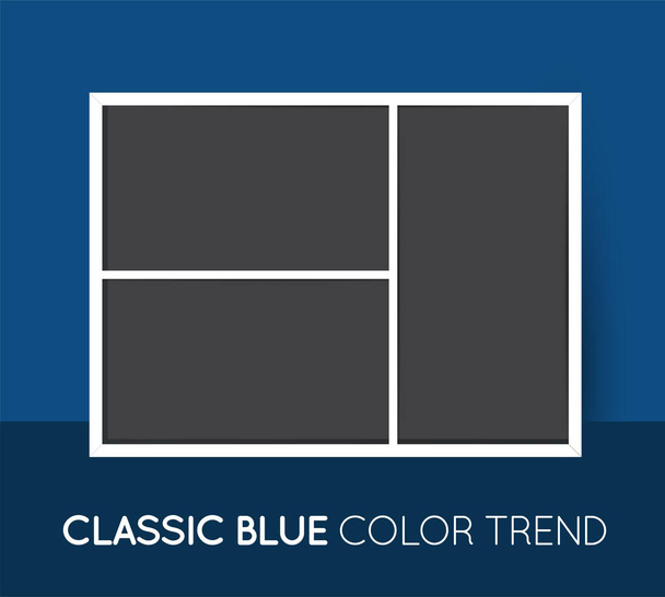 Clásico Blue Trendy Color Horizontal Collage Layout Plantilla: Elaboración. Marcos para Foto o Ilustración. Vector. - Vector, imagen