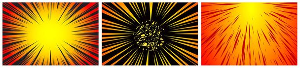 Set of 3 Hyper Speed Warp Sun Rays or Explosions. Boom for Comic Books. Radial Background. Vector. - Vector, Image