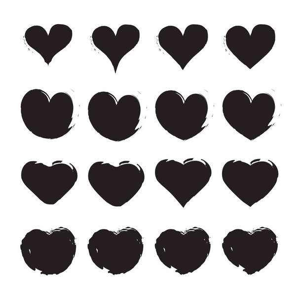 Grungy Vector Hand Draw Hearts. Valentin's Day Symbol. - Vector, Image