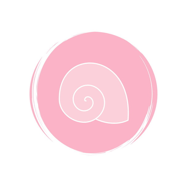 Cute seashell icon logo vector illustration on circle with brush texture for social media story highlight - Vector, Image