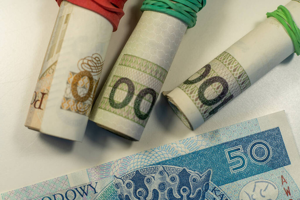 Польские злотые купюры. Польские деньги. PLN - Фото, изображение
