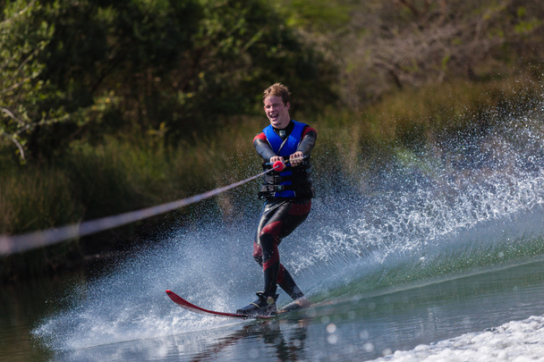 Teen Boy Waterskiing Dam - Photo, Image