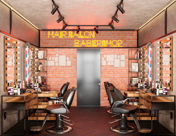 barbershop working place interior 3d illustration - Foto, afbeelding