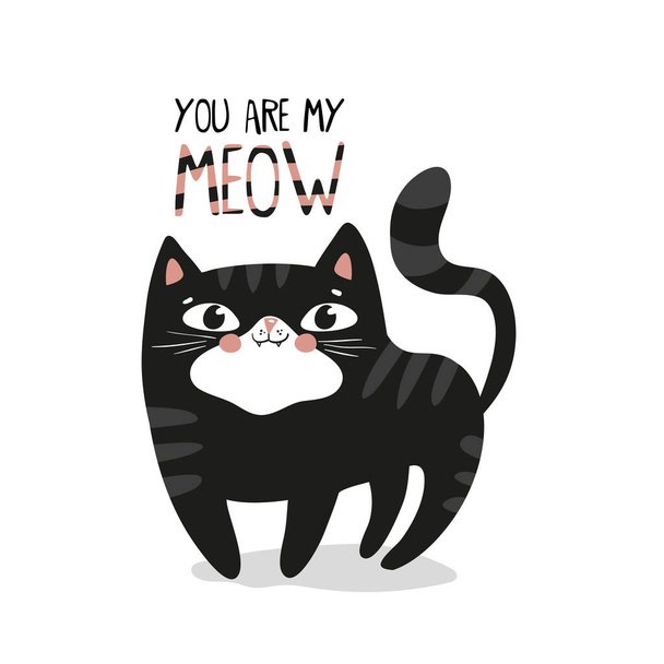 Zwarte kat karakter ontwerp, kawaii stijl. Vector EPS 10. - Vector, afbeelding