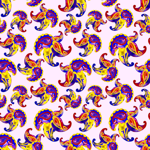 Abstractl seamless pattern with watercolor paisley elements. Ornamental background based on ethnic asian patterns. - Foto, imagen