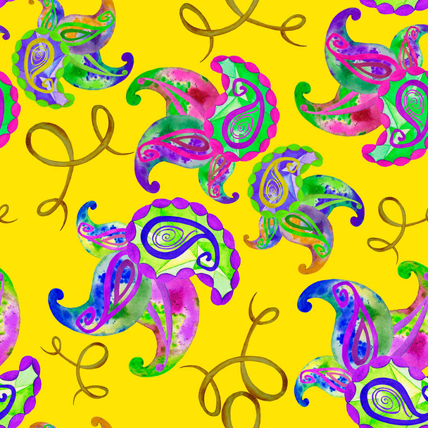 Beautiful seamless pattern with watercolor paisley elements. Ornamental background based on ethnic asian patterns. - Foto, Imagem