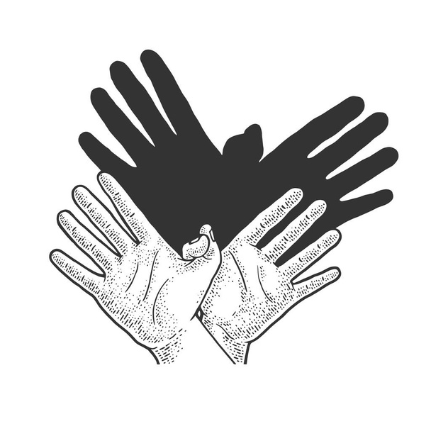 Eagle bird shadow by hands sketch engraving vector illustration. T-shirt apparel print design. Scratch board imitation. Black and white hand drawn image. - Вектор, зображення