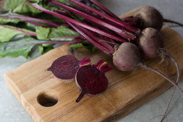 Young raw red beets roots with leaves, new harvest - Photo, Image