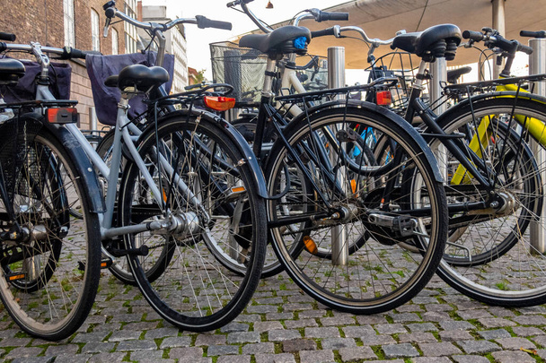 Numerous bicycles parked in the street, Copenhagen, Denmark - Foto, immagini